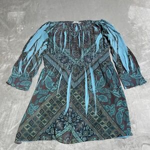 Unity World Wear Dress Womens Medium Blue 3/4 Sleeve Boho Peasant Hippie Gypsy